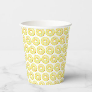 Watercolor Yellow Sprinkle Donuts Pattern Birthday Paper Cups