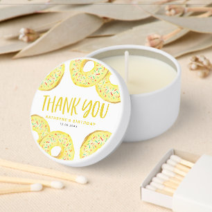 Watercolor Yellow Sprinkle Donuts Thank You Mini Candle Favors
