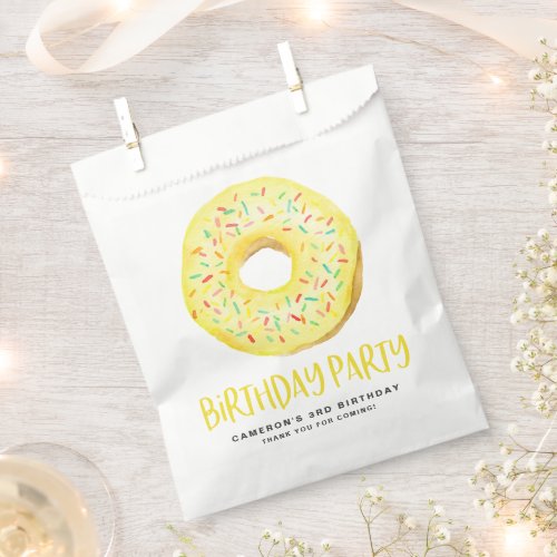 Watercolor Yellow Sprinkle Glazed Donut Birthday Favor Bag