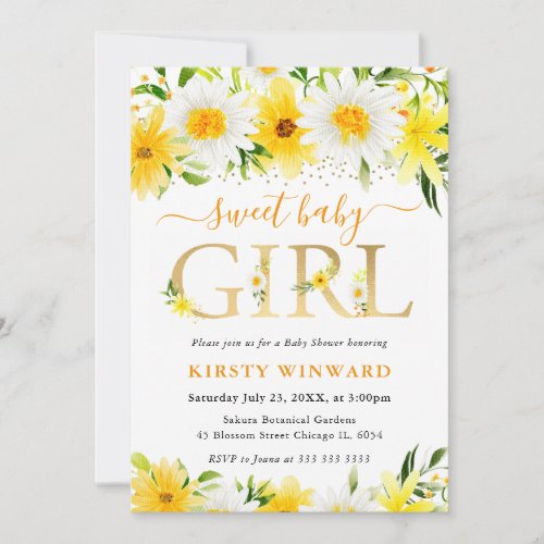 Watercolor Yellow Summer Flowers Baby Shower Invitation