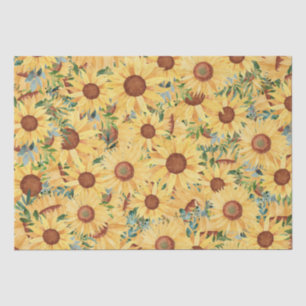 Watercolor Yellow Sunflower and Leaves Tissue Paper
