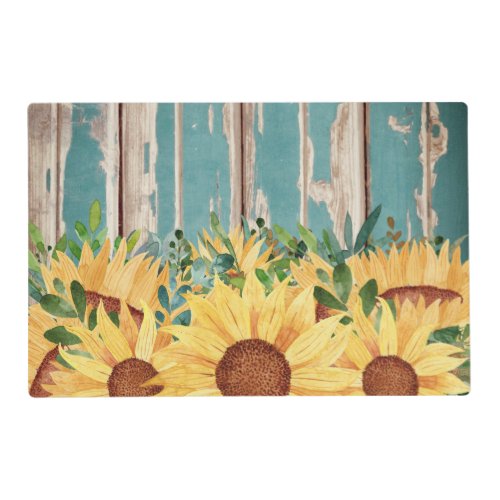 Watercolor Yellow Sunflower and Rustic Wood   Placemat