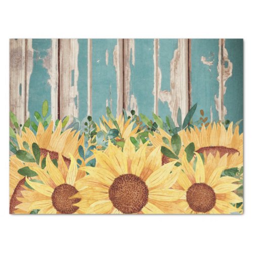 Watercolor Yellow Sunflower and Rustic Wood   Tissue Paper