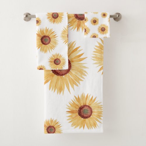 Watercolor Yellow Sunflower  Bath Towel Set