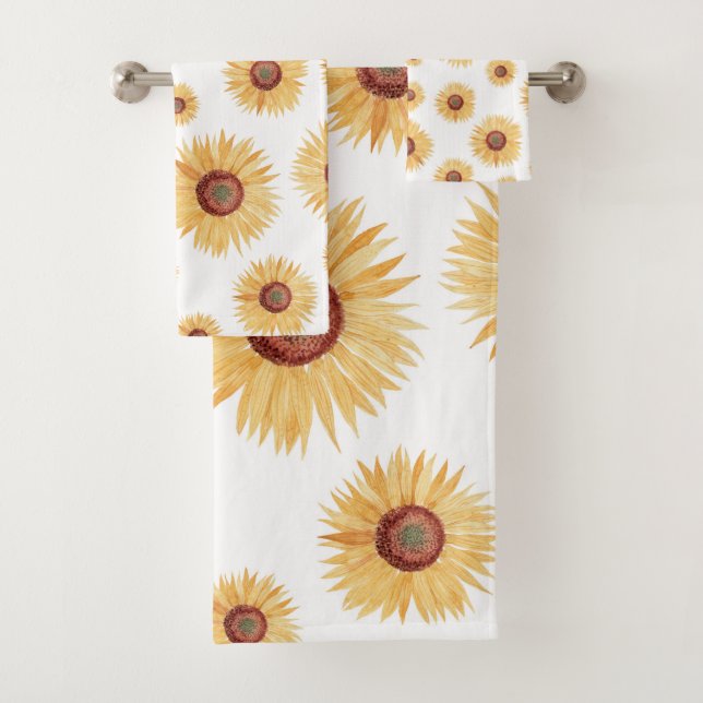 Watercolor Yellow Sunflower  Bath Towel Set (Insitu)