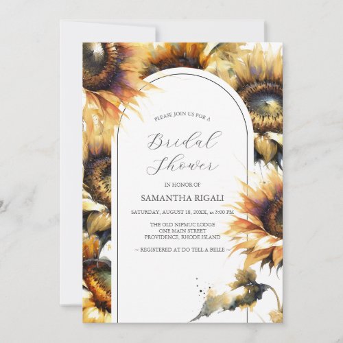 Watercolor Yellow Sunflower Bridal Shower Invitation