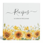 Watercolor Yellow Sunflower Family Recipe Cookbook