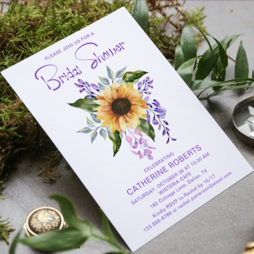 Watercolor Yellow Sunflower Floral Bridal Shower Invitation