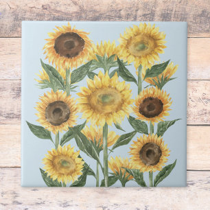 Watercolor Yellow Sunflower Floral Ceramic Tile