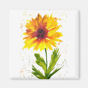 Watercolor yellow sunflower flower chic rustic magnet