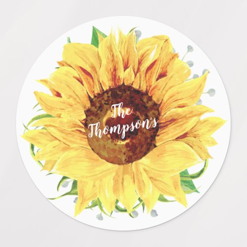 Watercolor Yellow Sunflower Flower Personalized Labels