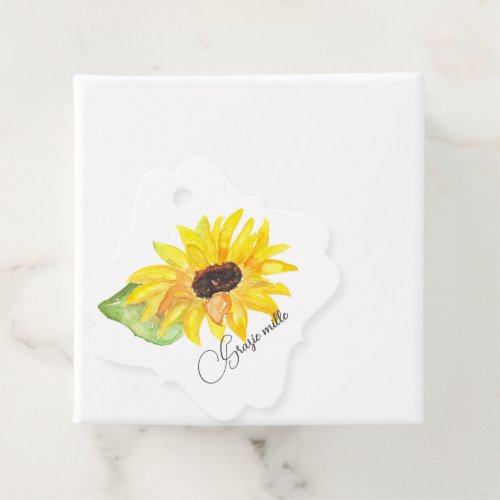 Watercolor Yellow Sunflower Grazie Mille Favor Tags