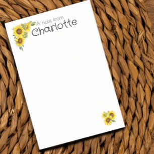 Watercolor yellow sunflower name post-it notes
