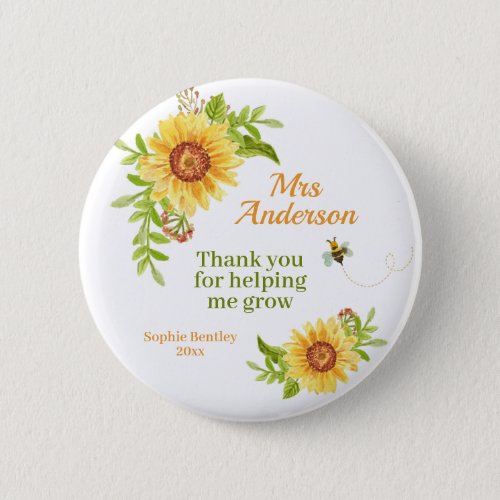 Watercolor Yellow Sunflower Teacher Appreciation Button