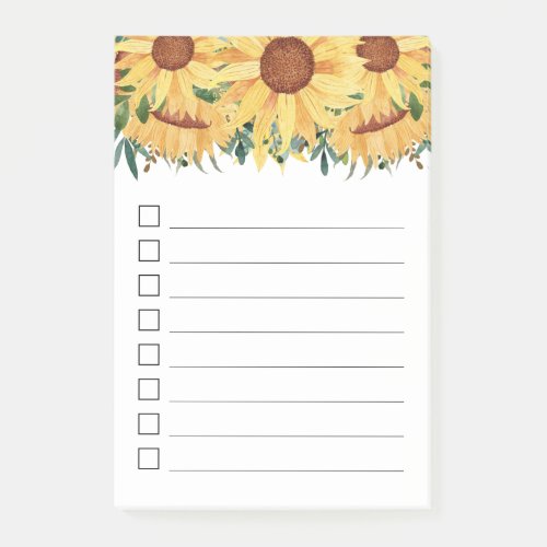 Watercolor Yellow Sunflower To_Do List Post_it Notes