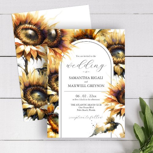 Watercolor Yellow Sunflower Wedding Invitations