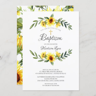 Watercolor Yellow Sunflowers Baptism Invitation