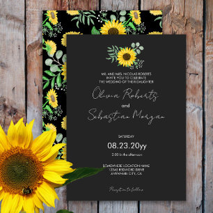 Watercolor Yellow Sunflowers Formal Wedding Invitation