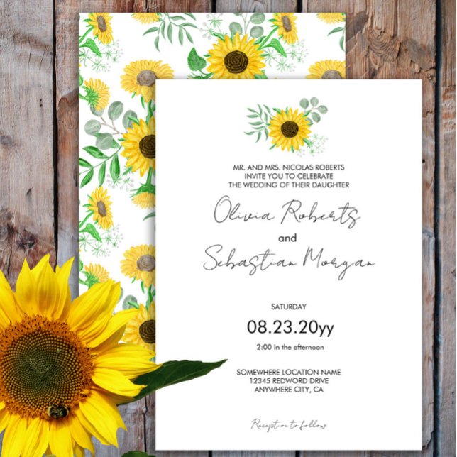 Watercolor Yellow Sunflowers Formal Wedding Invitation (Creator Uploaded)