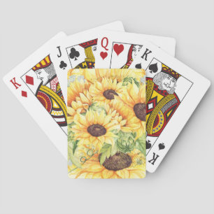 Watercolor Yellow Sunflowers Greenery Poker Cards