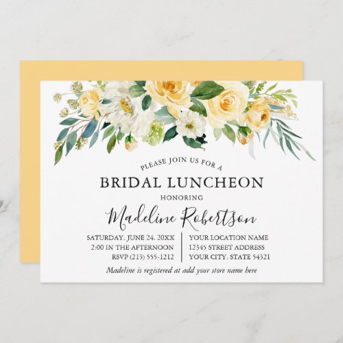 Watercolor Yellow White Floral Bridal Luncheon Invitation