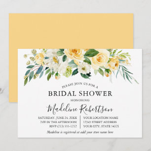 Watercolor Yellow White Floral Bridal Shower Invitation
