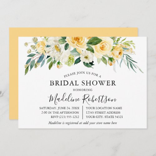 Watercolor Yellow White Floral Bridal Shower Invitation