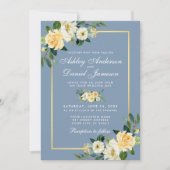 Watercolor Yellow White Floral Dusty Blue Wedding Invitation (Front)