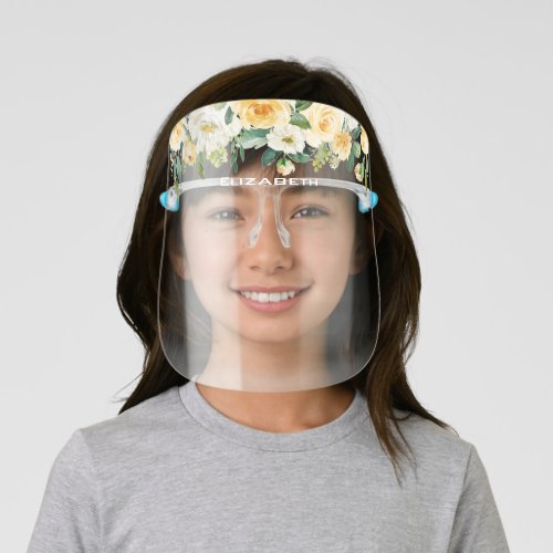 Watercolor Yellow White Floral Kids Face Shield