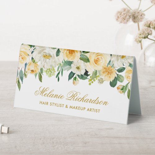 Watercolor Yellow White Floral Gold Name Sign