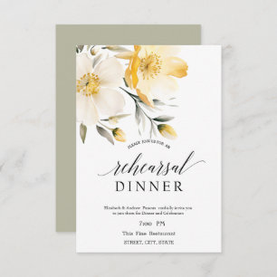 Watercolor Yellow White Flowers Rehearsal Dinner Invitation