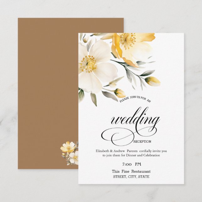 Watercolor Yellow White Flowers Rehearsal Dinner   Invitation (Front/Back)