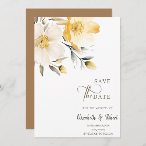 Watercolor Yellow White Flowers Save The Date