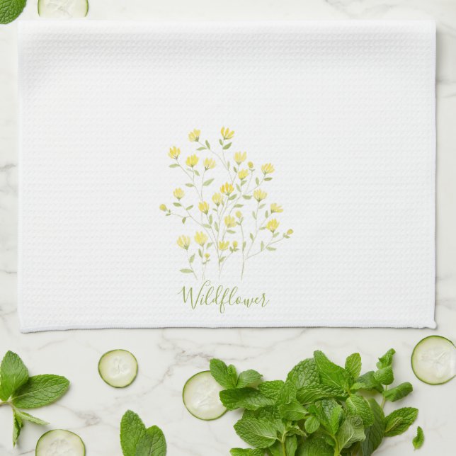 Watercolor yellow Wildflower Kitchen Towel (Folded)