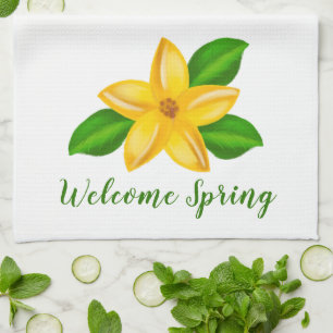 Watercolor Yellow Wildflower Welcome Spring Kitchen Towel