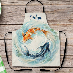 Watercolor Yin Yang Koi Fish Apron