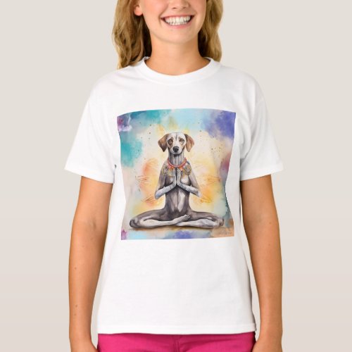 Watercolor Yoga Dog Girls T_Shirt
