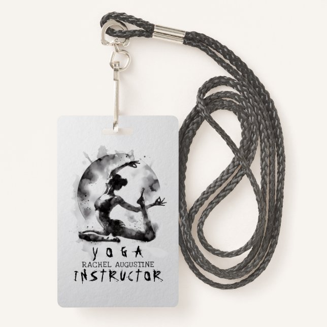 Watercolor Yoga Reiki One-Legged King Pigeon Pose Badge (Front with Lanyard)
