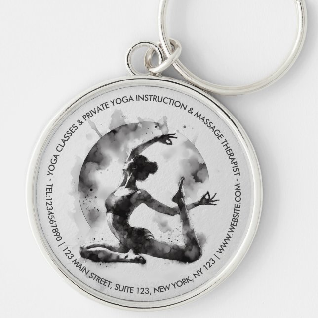 Watercolor Yoga Reiki One-Legged King Pigeon Pose Keychain (Front)