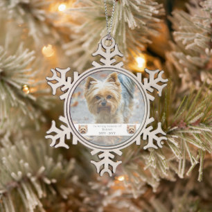 Watercolor Yorkie and Floral Wreath Memorial Snowflake Pewter Christmas Ornament