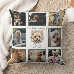 Watercolor Yorkie and Floral Wreath Memorial Throw Pillow