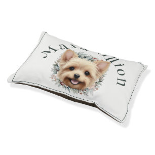 Watercolor Yorkie and Floral Wreath Pet Bed
