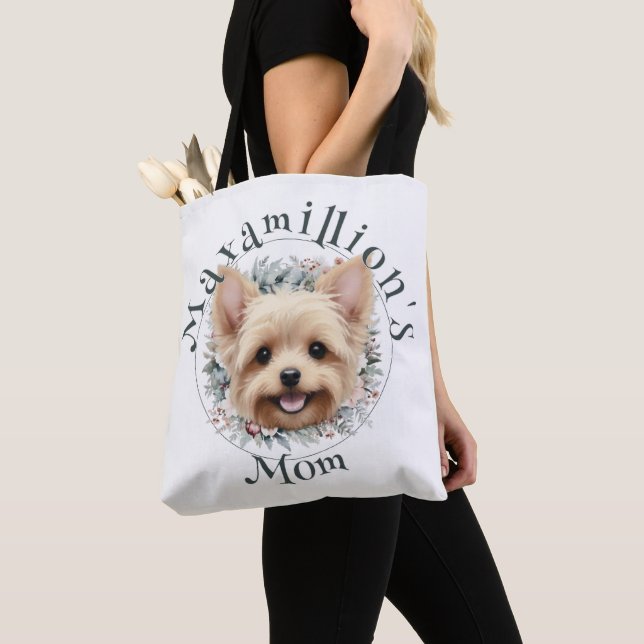 Watercolor Yorkie and Floral Wreath Tote Bag (Close Up)