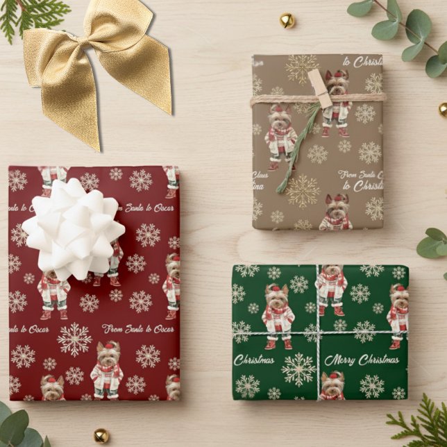 Watercolor Yorkie Snowflake Custom Christmas Wrapping Paper Sheets (Creator Uploaded)