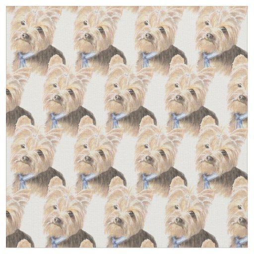 Natural Panama Printed Fabric Quilting Cotton Watercolour Yorkshire Terrier Dog Breed Panel