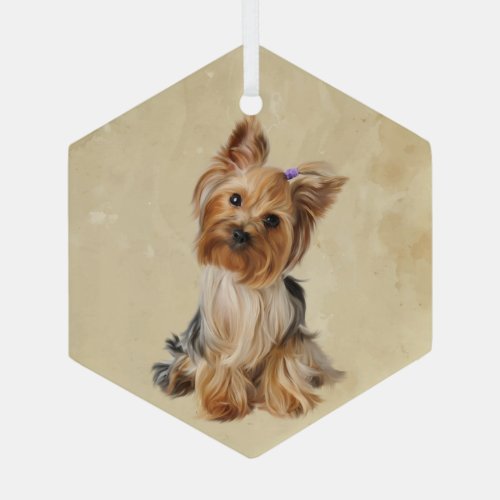 Watercolor Yorkie Yorkshire Terrier Dog Pet  Glass Ornament