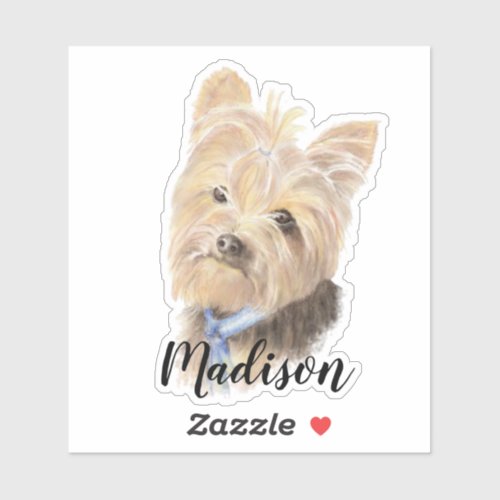 Watercolor Yorkshire Terrier Dog Pet Custom Name Sticker