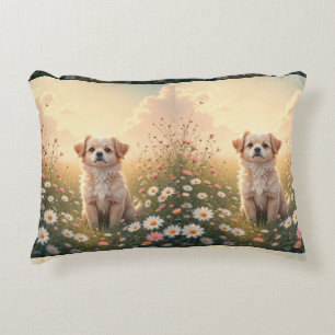 Watercolor Yorkshire Terrier in Flower Field Wall Accent Pillow