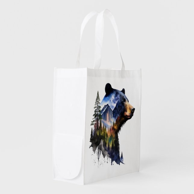 Watercolor Yosemite Black Bear Grocery Bag (Front Side)