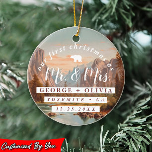 Watercolor Yosemite California Our First Christmas Ceramic Ornament